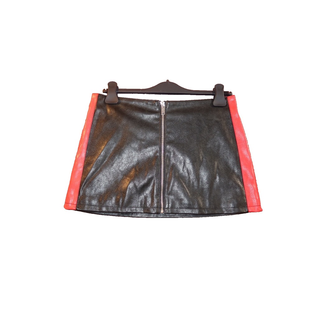 Black Red Faux Leather Mini Skirt Size M Zip Front Y2K Moto Punk